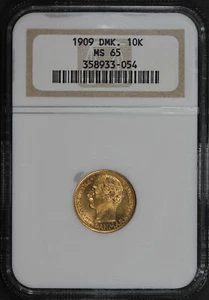 1909 Denmark Gold 10 Kroner NGC MS-65 - Picture 1 of 2