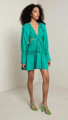 Vestido A.L.C Alexa en Viridian Volantes Cintura Abierta Manga Larga Mini Talla 2 Verde Foto 1 de 4
