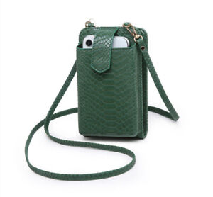 Embossed Crocodile Crossbody in-Built Wallet with Outside Cell Phone Pocket