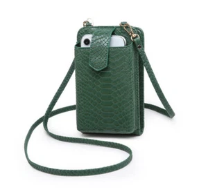 Embossed Crocodile Crossbody in-Built Wallet with Outside Cell Phone Pocket - Picture 1 of 11