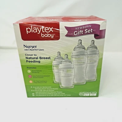 Playtex BPA Free 4 Nurser Bottles 60 Drop In Liners Newborn Gift Set New in Box - Image 1 of 4