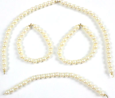10 - Vintage 5" Champagne Faux 6mm Pearls Beads Strand Hooks Both Ends Findings Foto 1 de 4