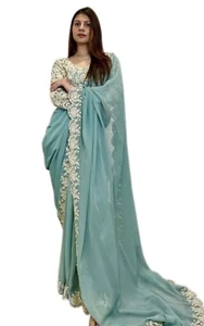 Chiffon Saree With The Unstitched Embordiary Blouse Pieces - Picture 1 of 4