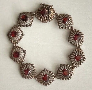 Kabana Sterling Silver Garnet Tennis Bracelet 925 Unique Link 22.54g Vintage KBN - Picture 1 of 24