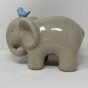 Pottery Barn Kids Gray Elephant With Bluebird Piggy Bank Mint 6" H x 7" L - Picture 1 of 12