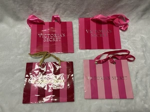 4 Victoria Secret kleine rosa gestreifte gestreifte Geschenk-Einkaufstaschen - Bild 1 von 5