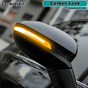 Paar Carbon Look Spiegelkappen mit Spurassist Passt für VW Golf 8 VIII MK8 20-24 - Picture 1 of 12