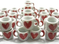DollHouse Miniature 30 NEW Heart Paint Ceramic Kitchen Coffee Mug #S Supply 5849
