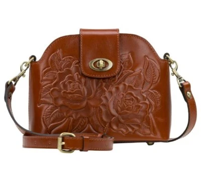 Patricia Nash Ladra Rose Tooled Leather Crossbody Bag-Tan-NWT - Image 1 of 4