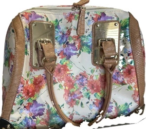 Large Aldo Carpet Bag Satchel Taupe Floral Pattern Handbag Purse Bag No Strap - Picture 1 of 12