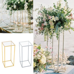 60/80/100cm Metal Flower Stand Rectangular Centrepiece Pedestal Wedding Decor - Picture 1 of 20