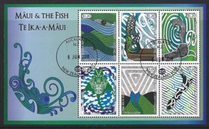 HOJA EN MINIATURA MAUI AND THE FISH NUEVA ZELAND 2018 FINA USADA - Imagen 1 de 1