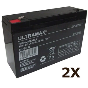 2X ULTRAMAX NP10-6, 6V 10AH 20HR (ALS 12AH) VERSIEGELT BLEISÄURE WIEDERAUFLADBARER AKKU - Bild 1 von 5
