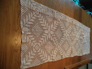 VINTAGE ANTIQUE OFF WHITE DOILY DRESSER SCARF MAYBE CROCHET RECTANGLE VALANCE - Picture 1 of 15