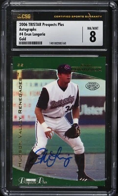 2006 TRISTAR PROSPECTS PLUS GOLD EVAN LONGORIA ROOKIE AUTO /50 CSG 8 CARD - Image 1 of 2