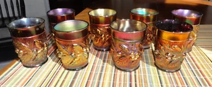 Vintage 8 Northwood Acorn Burrs Purple Amethyst Iridescent 4" Tumblers Glasses - Picture 1 of 7