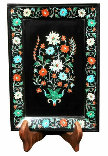 Bandeja de mármol 9 x 6 incrustaciones florales piedras semipreciosas arte trabajo hogar decoración  Foto 1 de 1