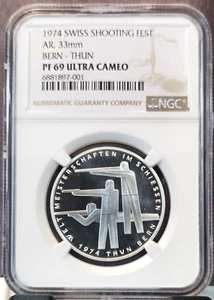 1974 SWITZERLAND SILVER SHOOTING FESTIVAL BERN NGC PF 69 ULTRA CAMEO TOP POP 1 - Picture 1 of 5