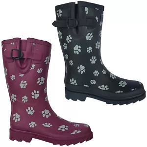 LADIES SHORT CALF WELLIES WOMENS DOG PAW TOSH BUCKLE RUBBER WELLINGTONS UK 3-9 - Picture 1 of 16