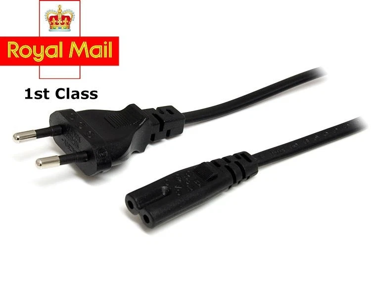 2m EU European 2 Pin Plug Fig Figure 8 Mains Cable Lead Black EU C7 F8 CORD - Image 1 of 1