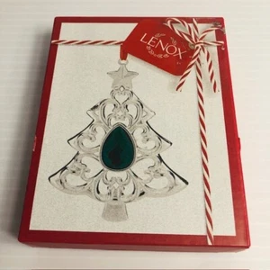 Lenox Gem Christmas Tree  Ornament Silver Tone Green  884351  NEW - Picture 1 of 7