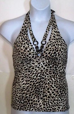 Maiô feminino Dana Buchman misses 8 marrom leopardo Tankini praia j35 - Imagem 1 de 3