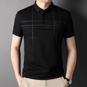 ZONBAILON Soft Simple Plaid Men's Summer Breathable Short Sleeve Polo Shirt - Picture 1 of 15
