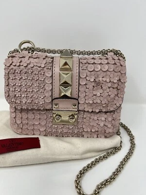 VALENTINO Garavani Floral Pink Stud Small Shoulder Crossbody Leather Bag - 3K - Image 1 of 4