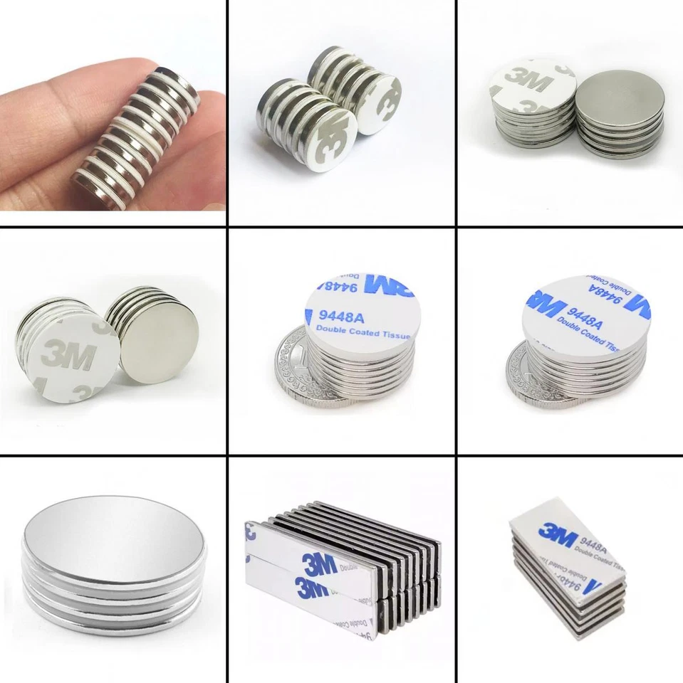 N52 Neodym Supermagnet selbstklebend 3M Scheibenmagnete Quadermagnete 10-60mm - Bild 1 von 1