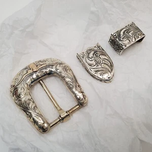 MINT Chet Vogt Longhorn Sterling Silver 14K Gold Fill 3pc Belt Buckle Set - Picture 1 of 17