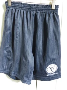 ST. VERONICA NAVY BLUE PIN HOLE ELASTIC WAIST SHORTS - SIZE ADULT SMALL - Picture 1 of 5