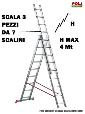 SCALA IN ALLUMINIO MARCHETTI PROFESSIONALE 3 TRONCHI, 7 GRADINI ALLUNGABILE 4,30 - Immagine 1 di 4