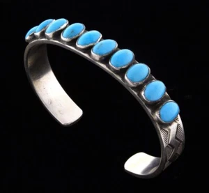 10-Stone Natural Sleeping Beauty Turquoise Row Bracelet By Calvin Martinez - Picture 1 of 5