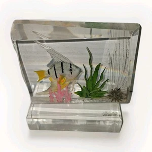 Vintage Plexiglas Aquarium Briefbeschwerer Koralle Aquarium Künstler signiert Wald Diorama - Bild 1 von 7