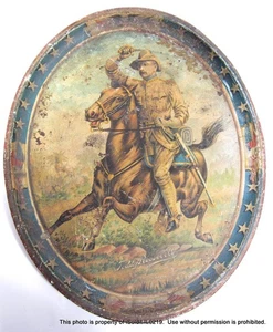 Rare PRESIDENT TEDDY ROOSEVELT Rough Rider ANTIQUE TIN TRAY LITHO Circa 1900 - Picture 1 of 4