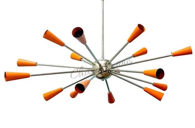 Lámpara de araña Sputnik moderna cromada pulida cono naranja techo industrial premium Foto 1 de 4