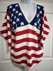 Vintage Womens Beverly Hills 80s Cotton USA Flag Pullover Sweater Sz Medium - Picture 1 of 4