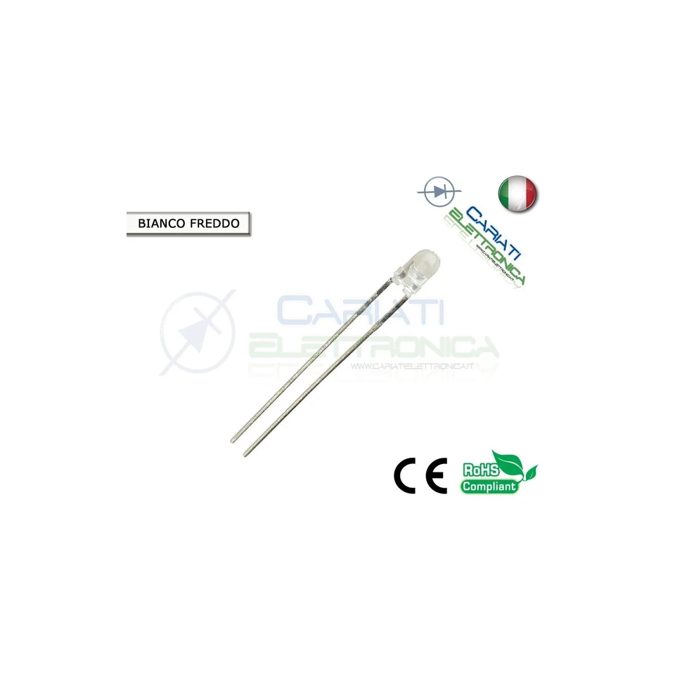 10 pz Led 3mm Bianchi Bianco Freddo 20000mcd alta luminosità - Immagine 1 di 1