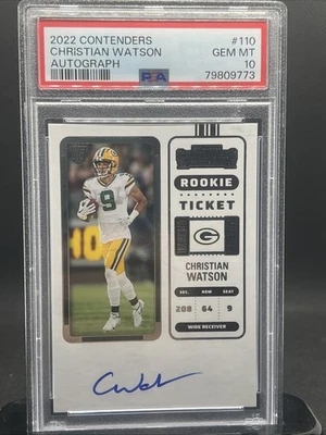 Boleto de novato Panini Contenders 2022 RPS Christian Watson #110 RC automático PSA 10 Foto 1 de 2