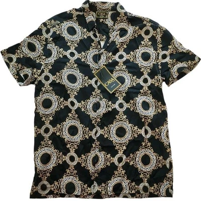 CASA Moda Couture Men’s Short Sleeve Button-Up Shirt Black Gold Pattern Size S - Image 1 of 4