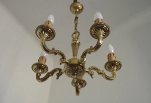 French Vintage 5 Light Quality Brass Chandelier With Scroll Acanthus Arms 5452 - Picture 1 of 16