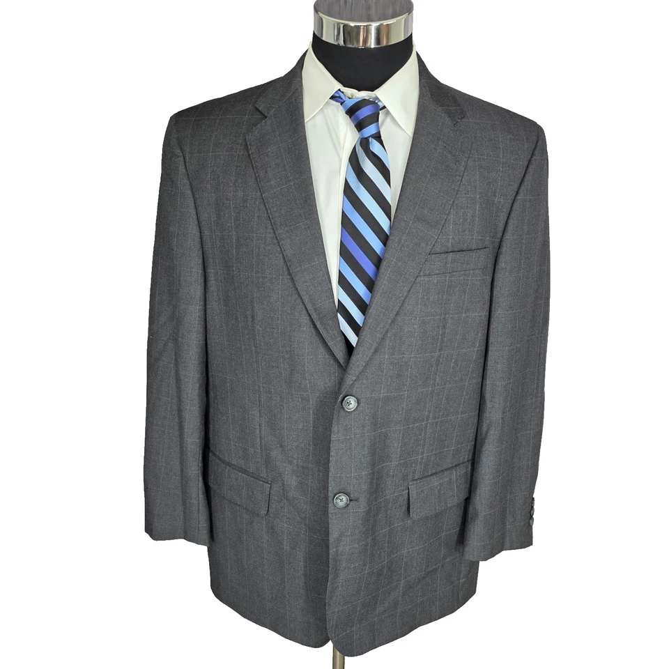 Joseph & Feiss Gold 2 Piece Suit Mens 43R Gray Windowpane Wool 36x29 Pants - Image 1 of 4