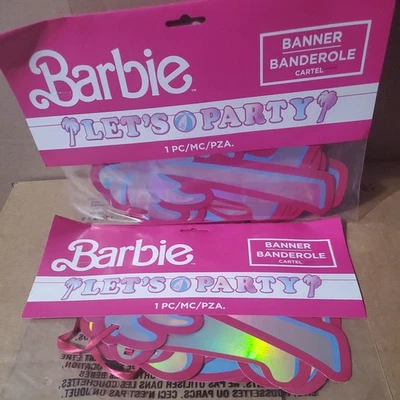 2x Barbie Feliz Cumpleaños Fiesta Fondo Banner Metálico Plateado, Rosa 12 Pies Foto 1 de 4