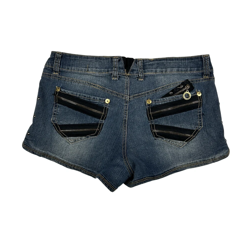 Pantalones Cortos De Colección Y2K Southpole Para Mujer Talla 11 Tiro Bajo Denim Tachonado Bolsillos con Cremallera Foto 1 de 4