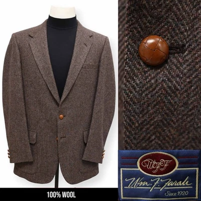 FARAH VINTAGE TWEED mens brown HERRINGBONE wool sport coat jacket blazer 42 L - Image 1 of 4