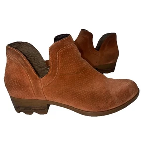 Botas botín de gamuza con tacón apilado naranja quemado recortadas SOREL Lolla talla 8 impermeables - Imagen 1 de 9