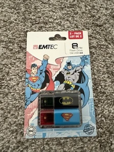 EMTEC Click 8 Go USB 2.0 2 Pack Flash Drive, Superman Batman ECMMD8GC600BSP2 - Photo 1/2