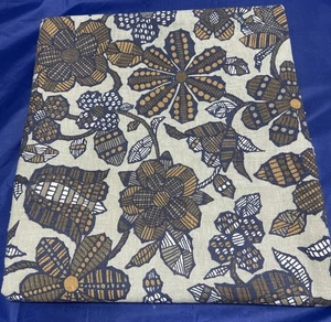 Vintage 60s Daisy Flower Tulip Fabric Mid Century Design Navy Gold Brown 43 X 51 - Picture 1 of 12