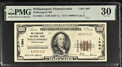 1929 $100 National Bank Williamsport PA PMG 30 Commet: Split - Image 1 of 2