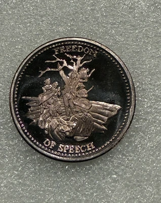 Vintage Johnson Matthey 1 oz Silver Round Freedom of Speech ~~ TONED ~~ - Image 1 of 2